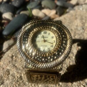 Silver & Gold Geneva Platinum bracelet watch.